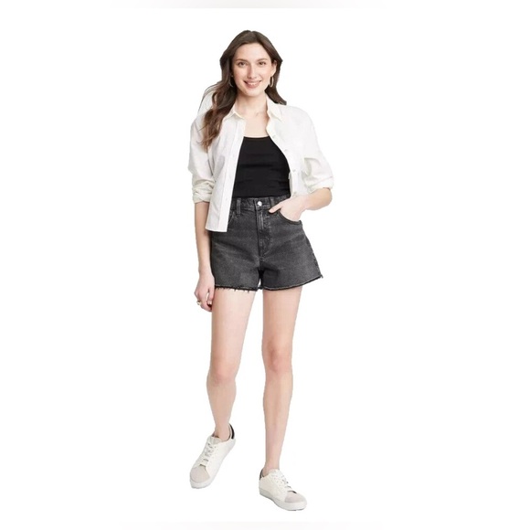 Universal Thread High Rise Jean Shorts Denim Black Button Fly - Picture 1 of 4